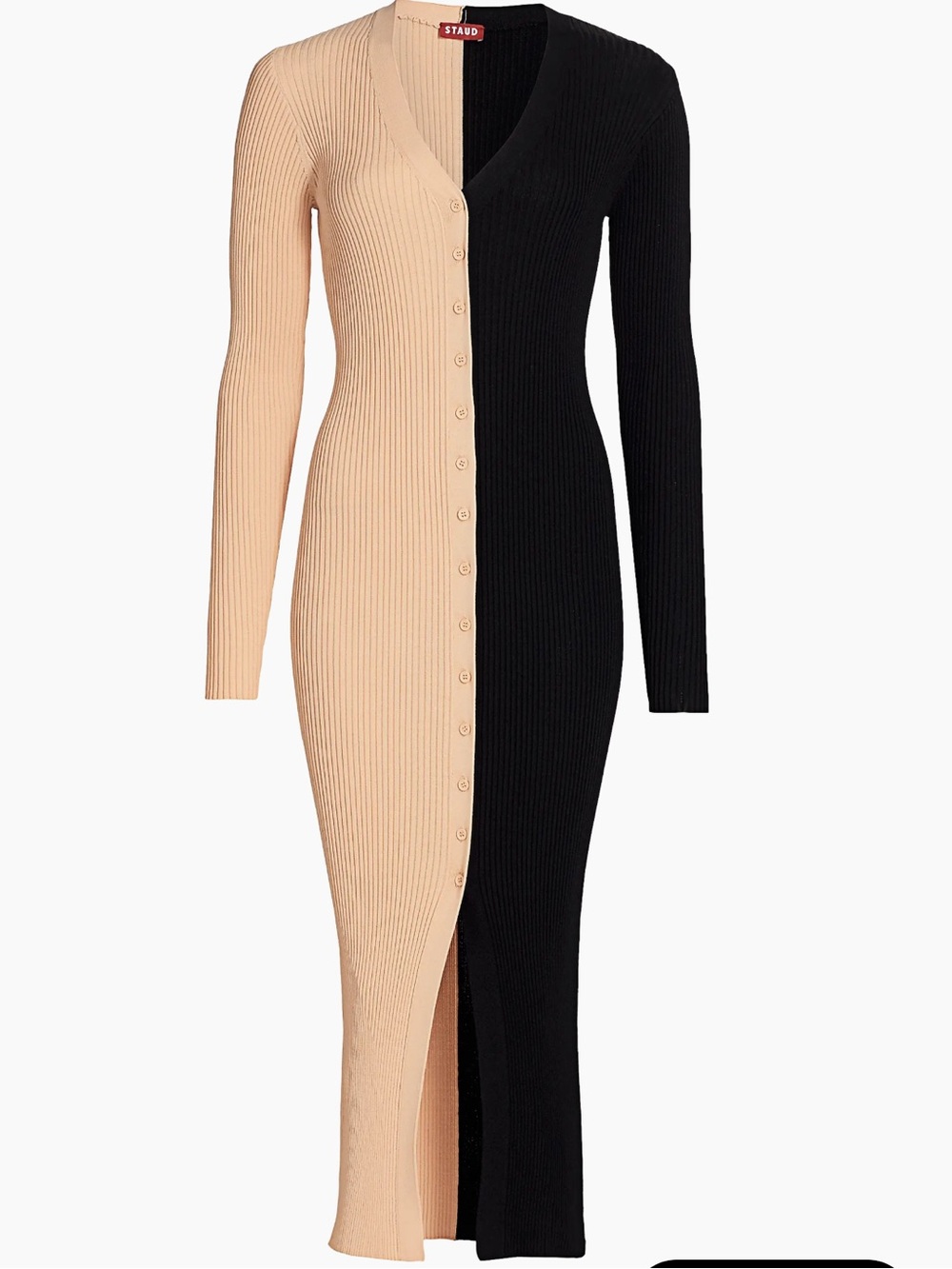 Staud Shoko Dress in Buff/Black, XS